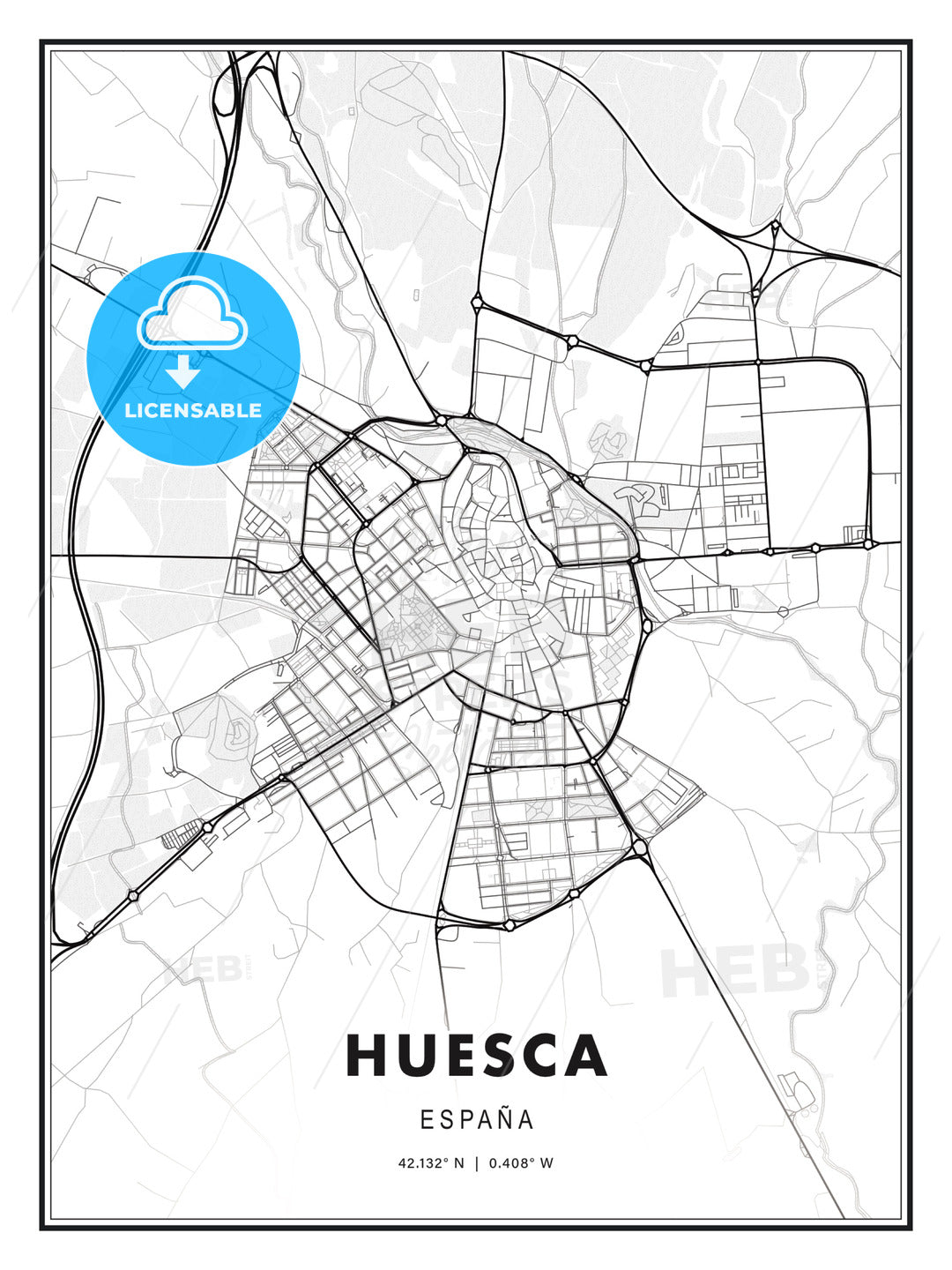Huesca, Spain, Modern Print Template in Various Formats - HEBSTREITS Sketches