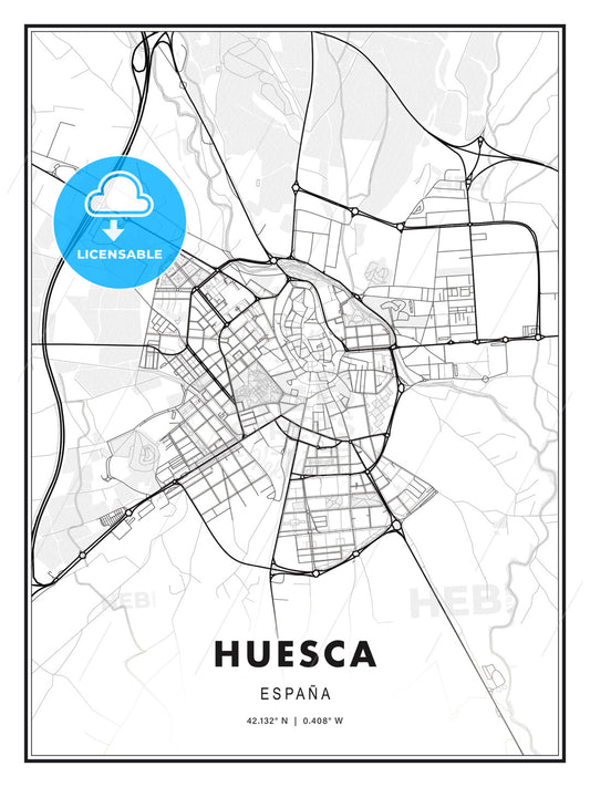 Huesca, Spain, Modern Print Template in Various Formats - HEBSTREITS Sketches