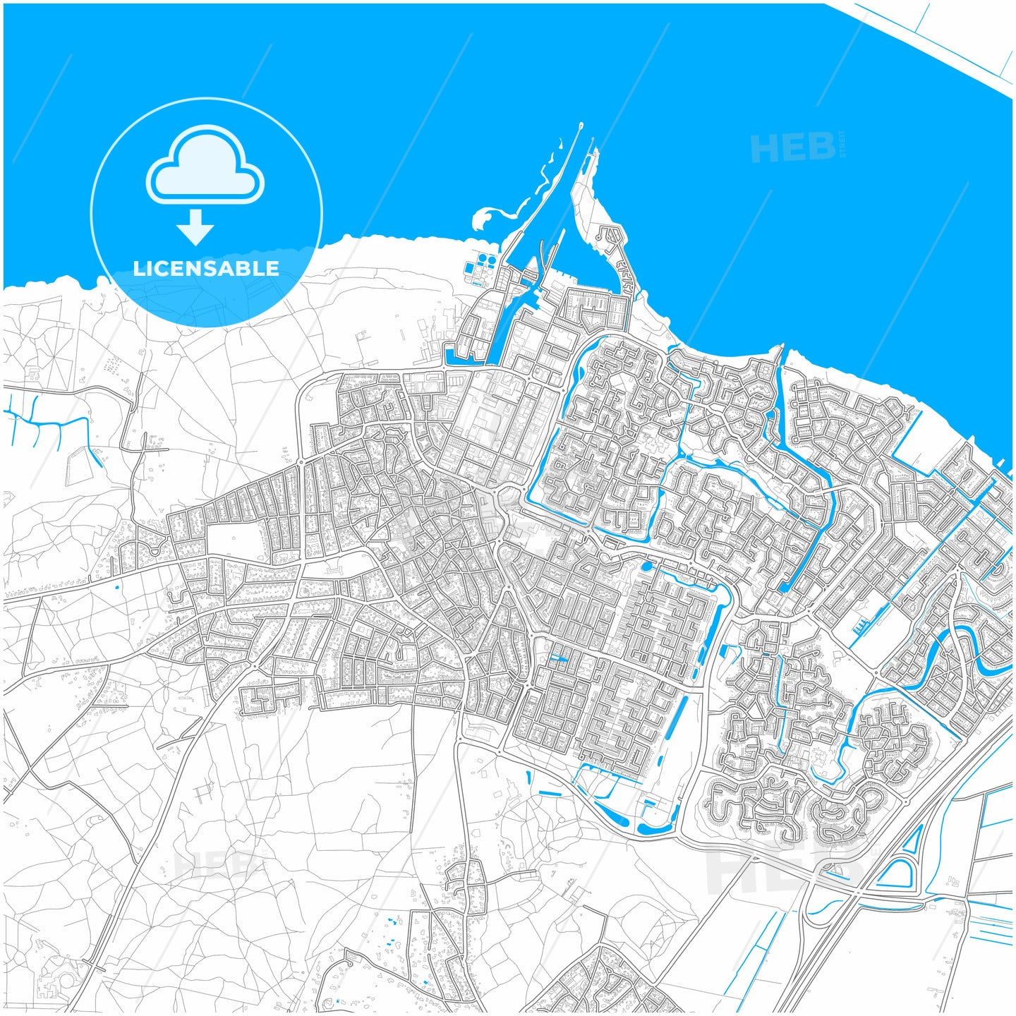 Huizen, North Holland, Netherlands, city map with high quality roads.