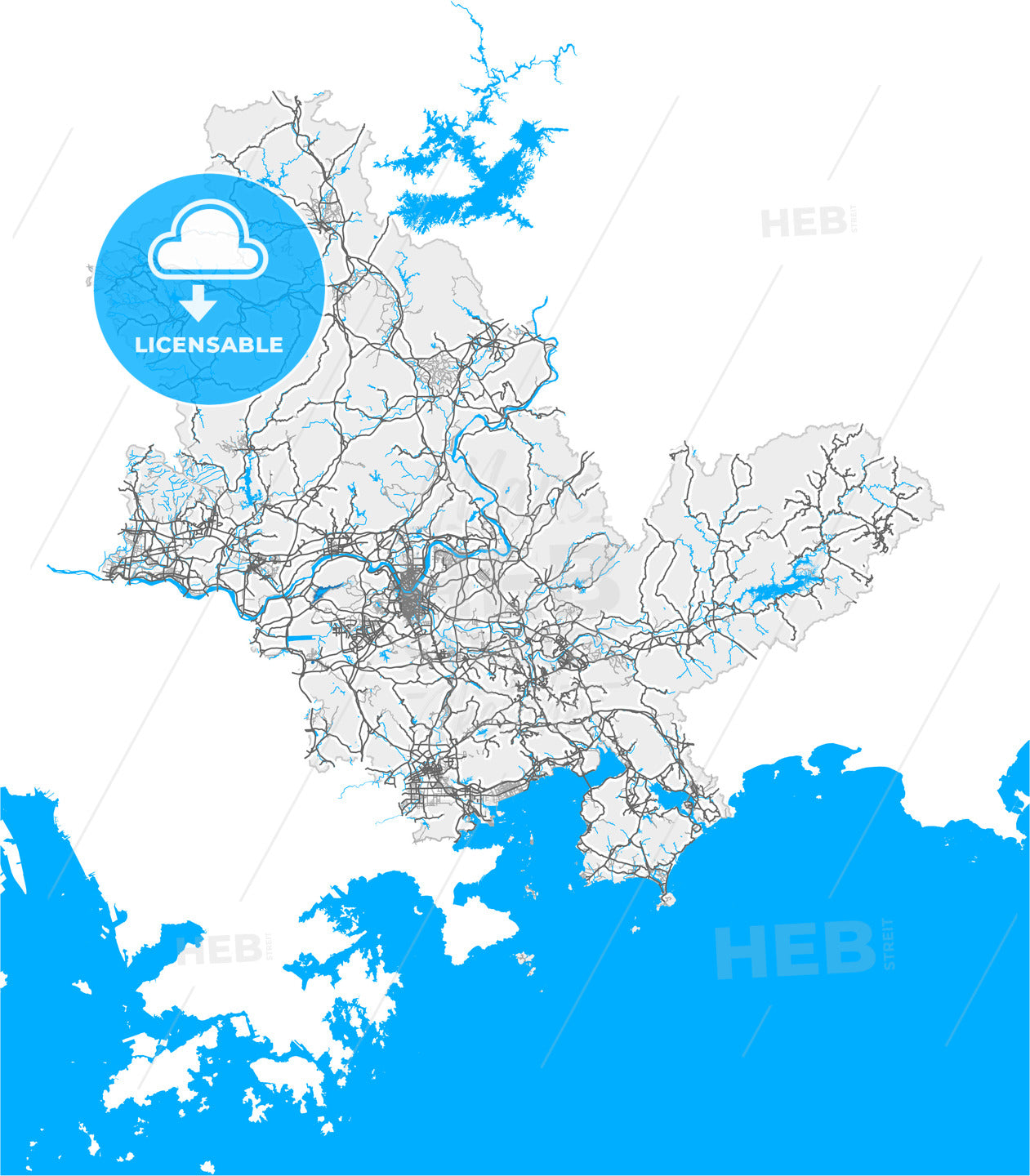 Huizhou, Guangdong, China, high quality vector map