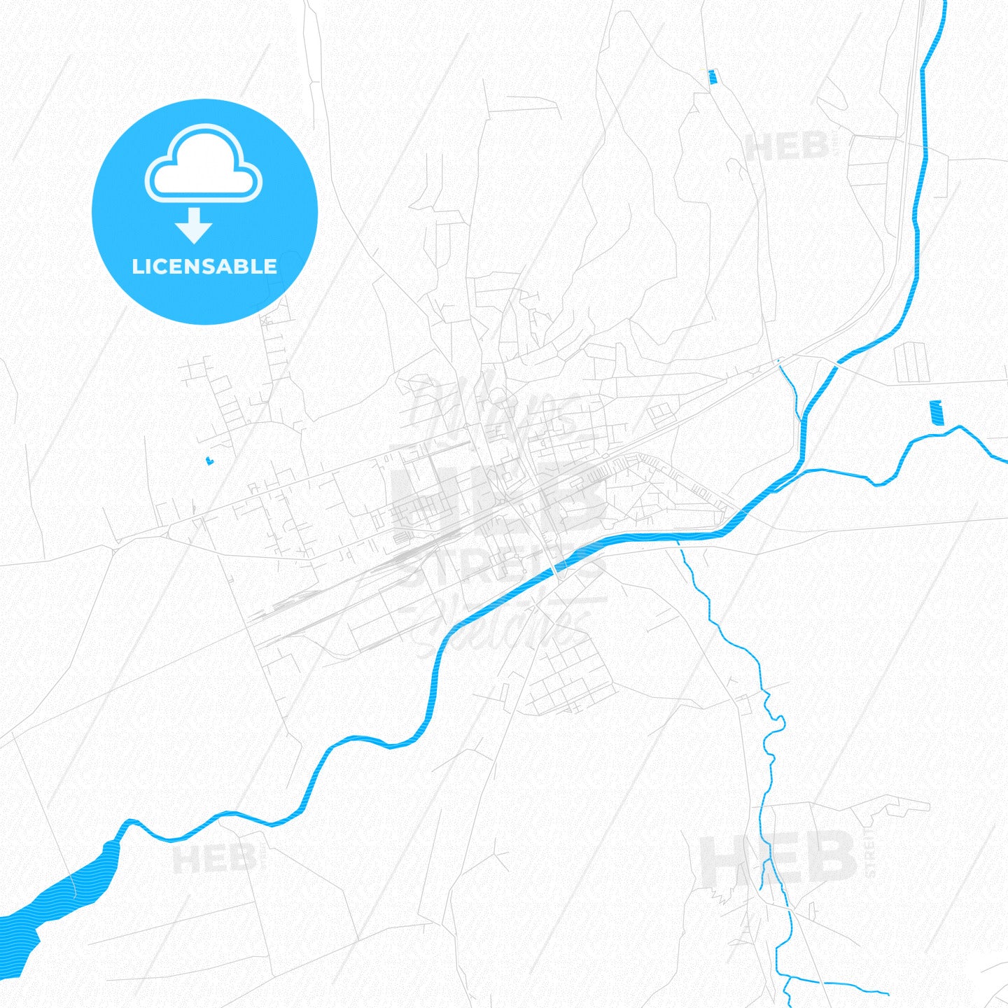 Humenné, Slovakia PDF vector map with water in focus