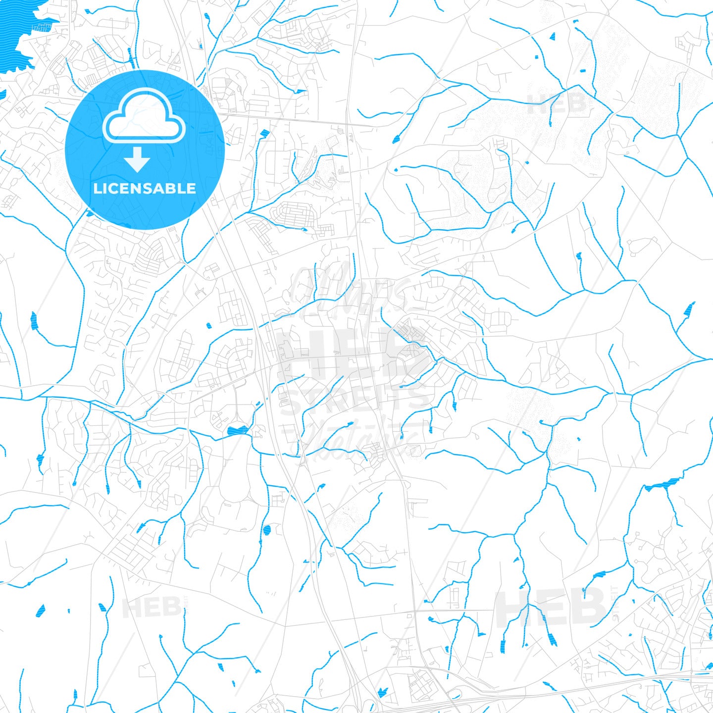 Huntersville, North Carolina, United States, PDF vector map with water in focus