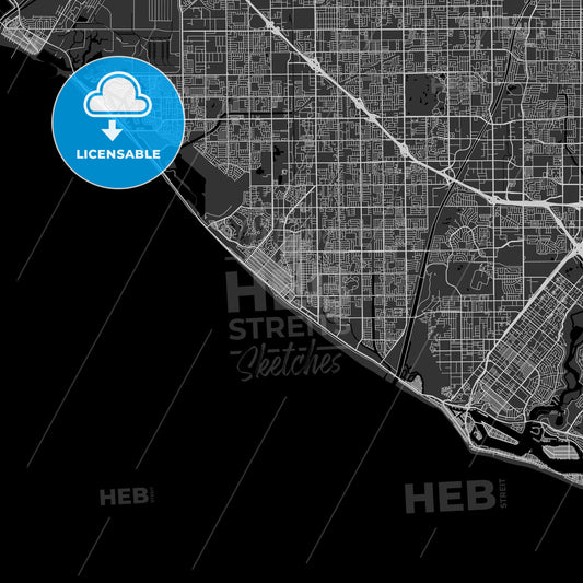 Huntington Beach, California - Area Map - Dark