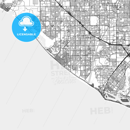 Huntington Beach, California - Area Map - Light