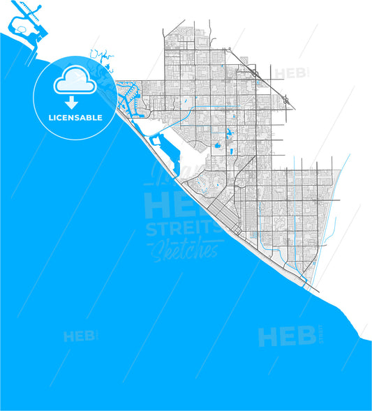 Huntington Beach, California, United States, high quality vector map