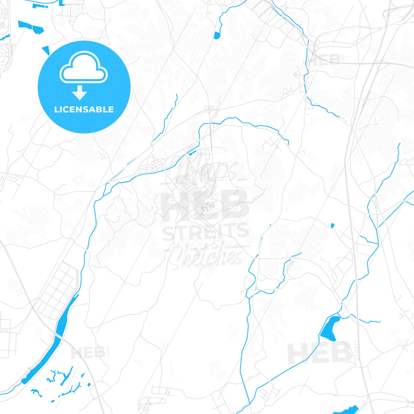 Hwaseong, South Korea PDF vector map with water in focus