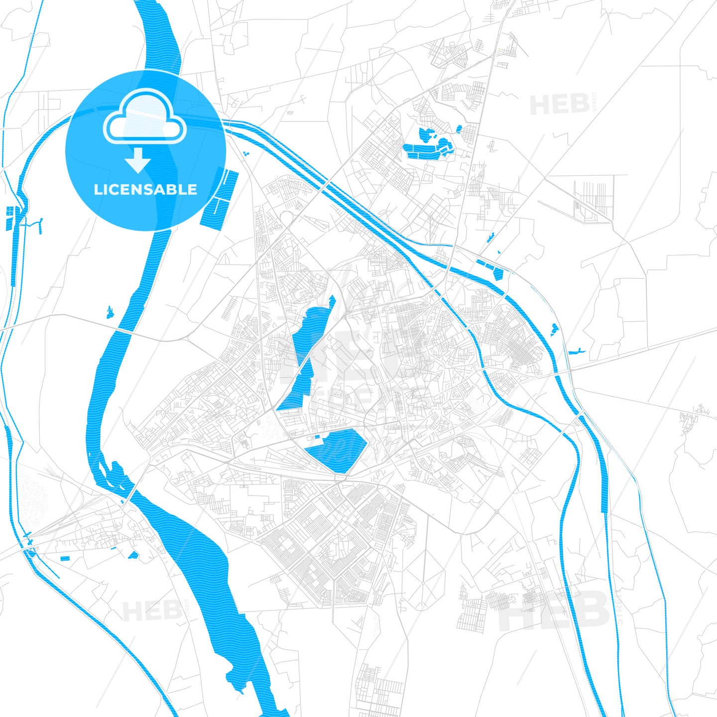 Hyderabad, Pakistan PDF vector map with water in focus