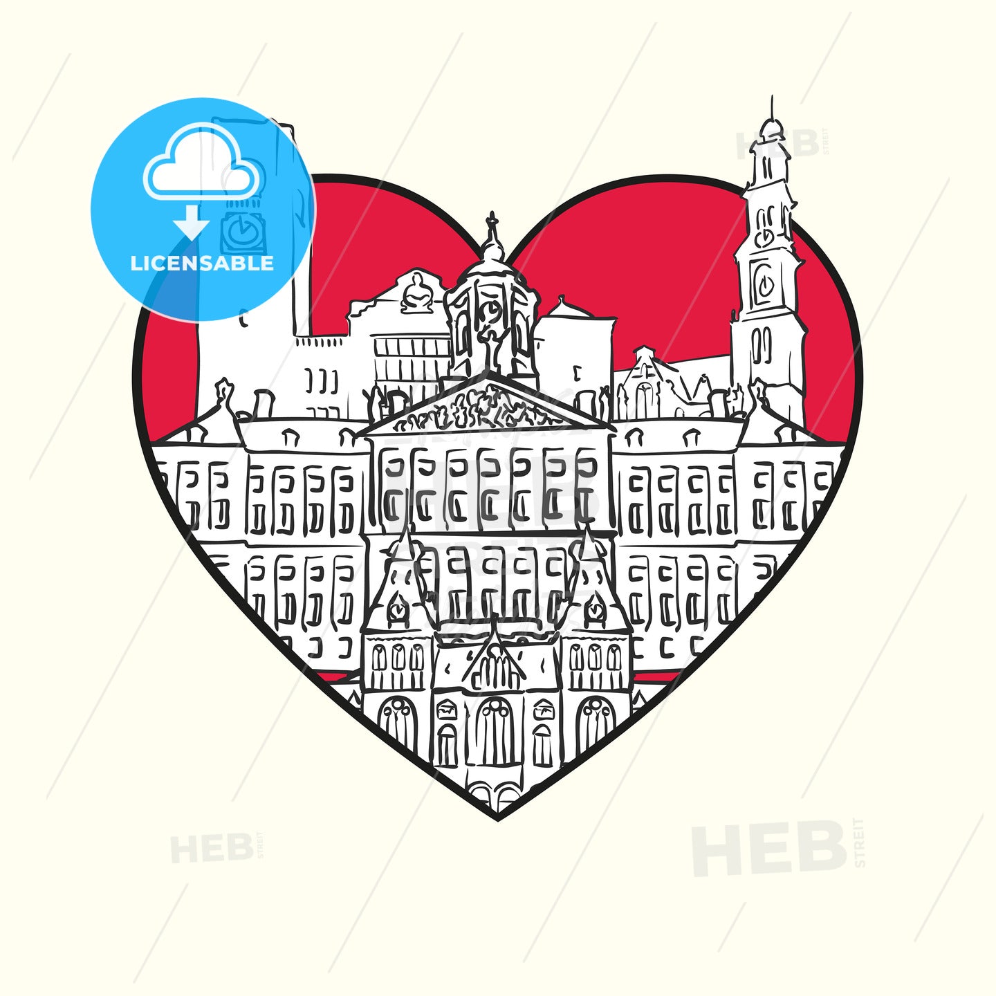 I love Amsterdam. Red heart and famous buildings – instant download
