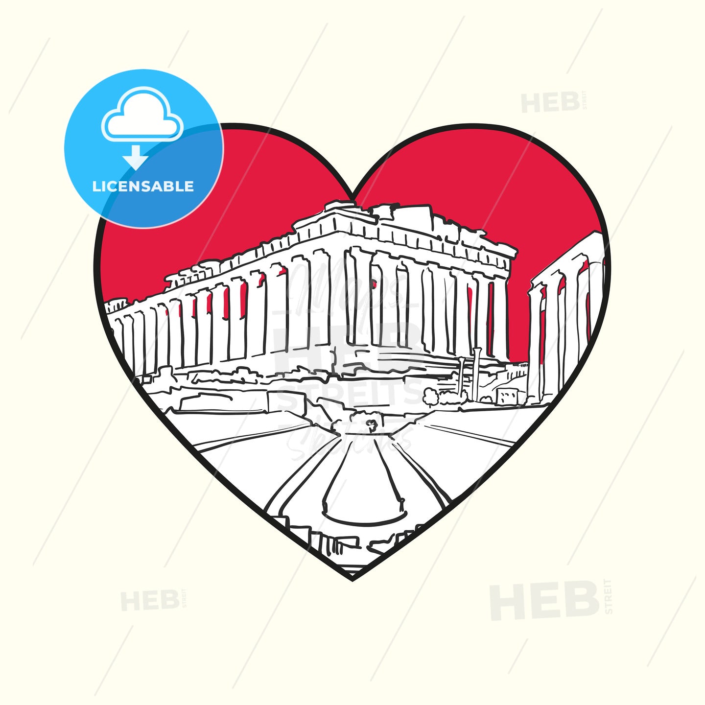 I love Athens. Red heart and famous buildings – instant download