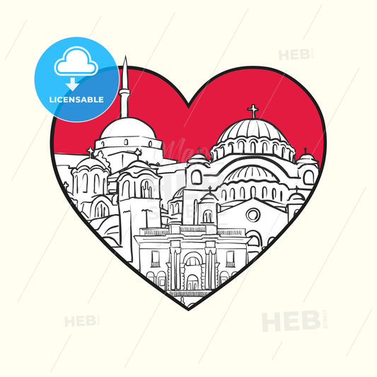 I love Belgrade. Red heart and famous buildings – instant download