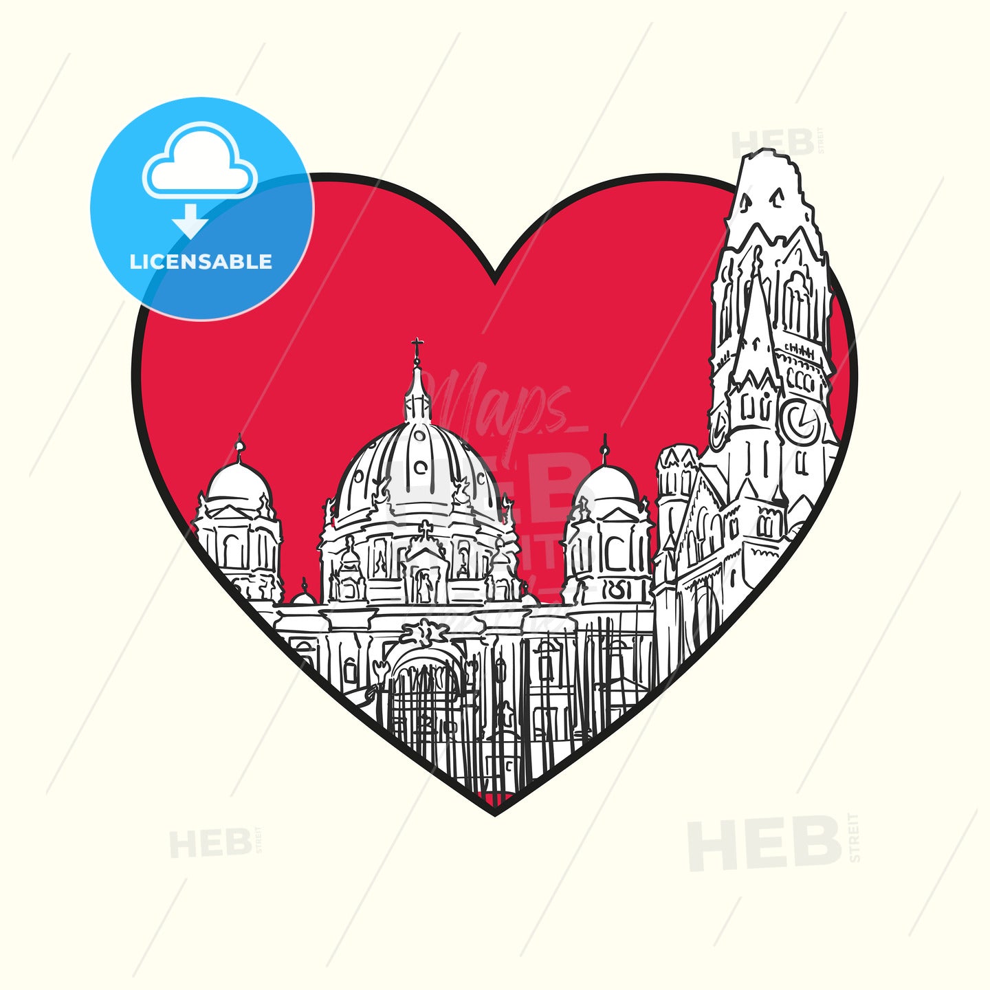 I love Berlin. Red heart and famous buildings – instant download