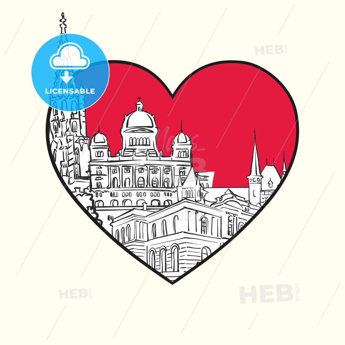 I love Bern. Red heart and famous buildings – instant download
