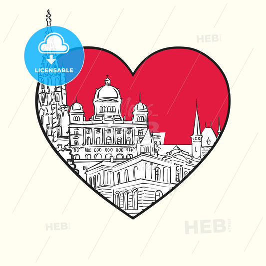 I love Bern. Red heart and famous buildings – instant download
