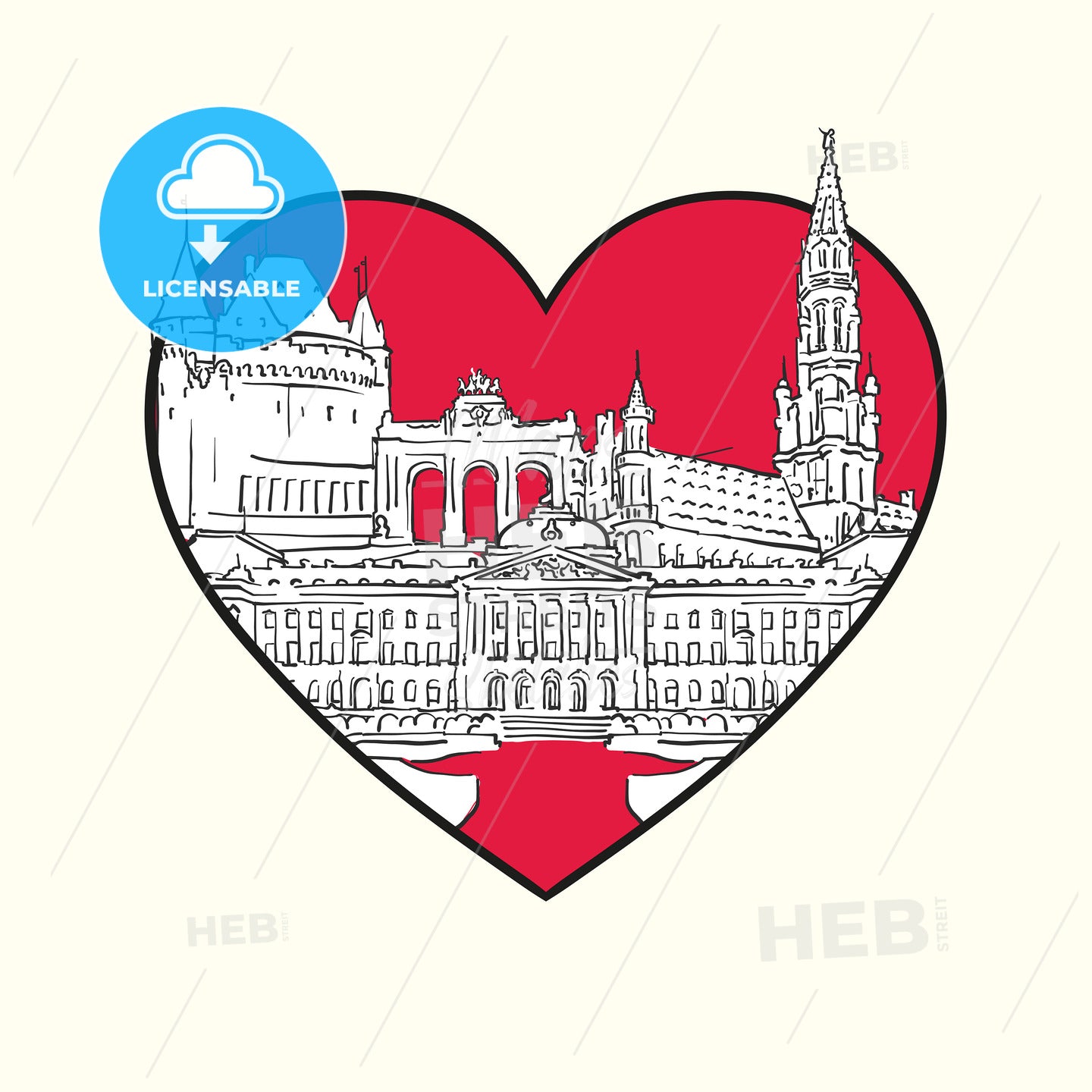 I love Brussels. Red heart and famous buildings – instant download