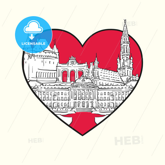 I love Brussels. Red heart and famous buildings – instant download