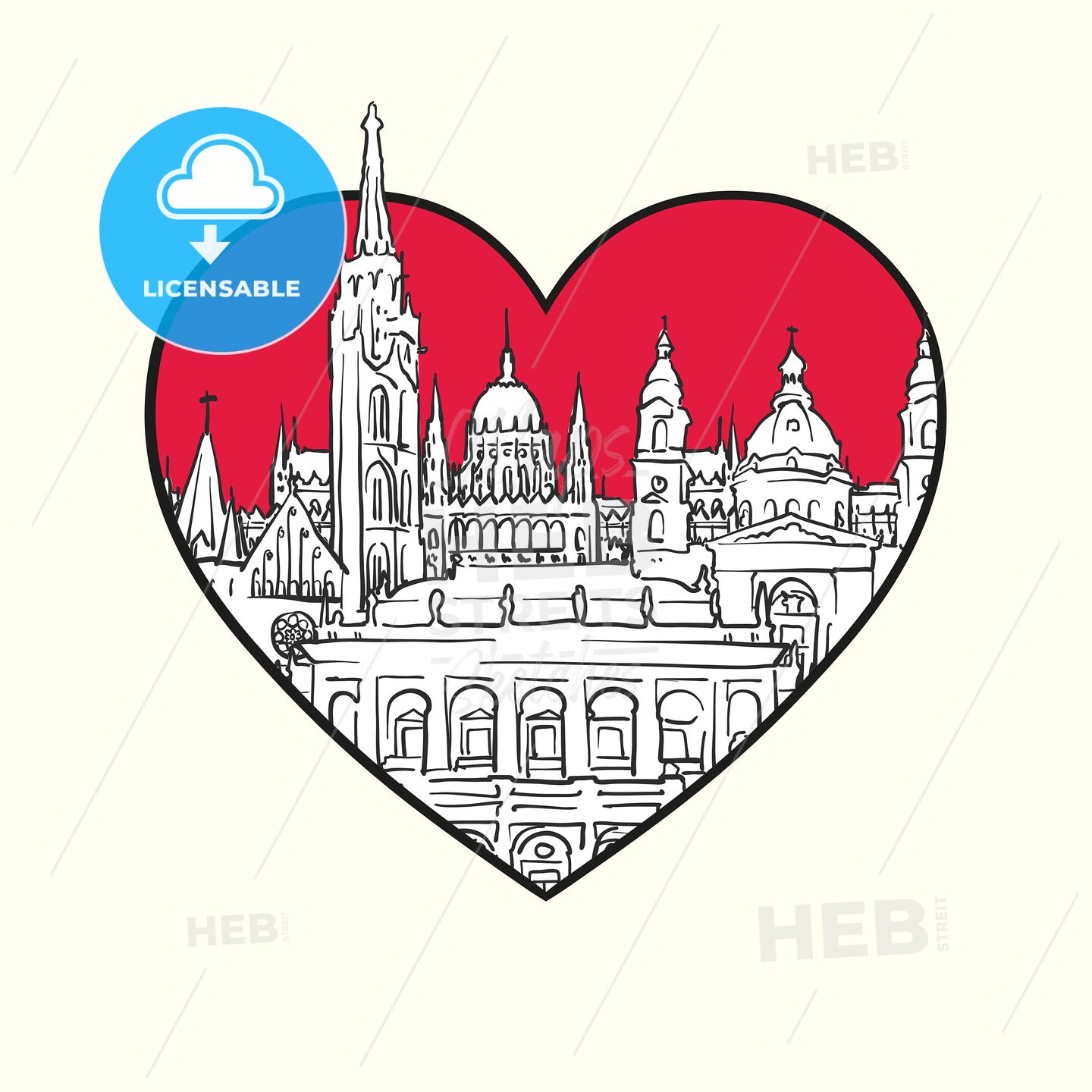 I love Budapest. Red heart and famous buildings – instant download