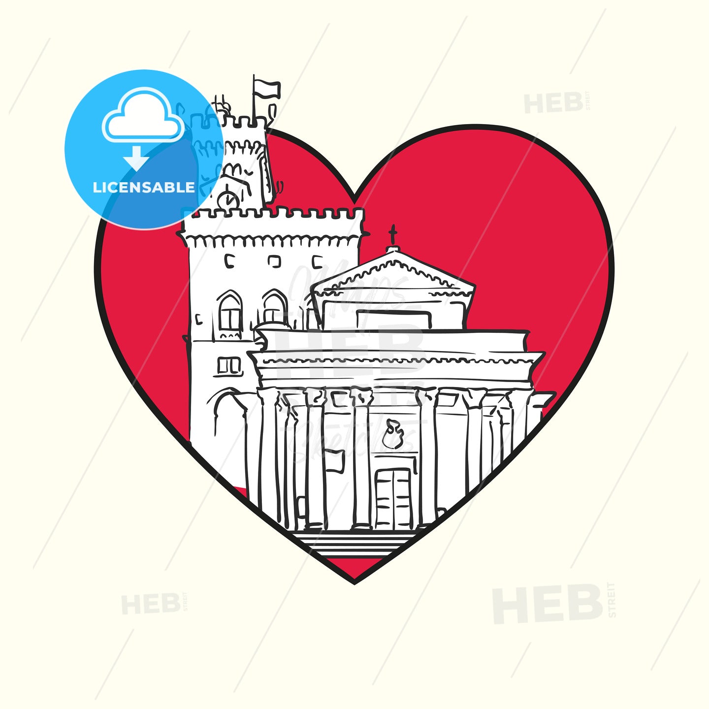 I love City of San Marino. Red heart and famous buildings – instant download