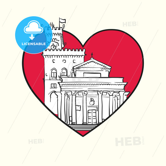 I love City of San Marino. Red heart and famous buildings – instant download