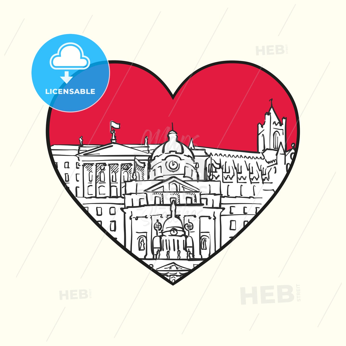 I love Dublin. Red heart and famous buildings – instant download