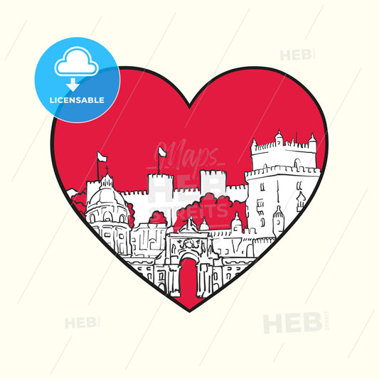 I love Lisbon. Red heart and famous buildings – instant download