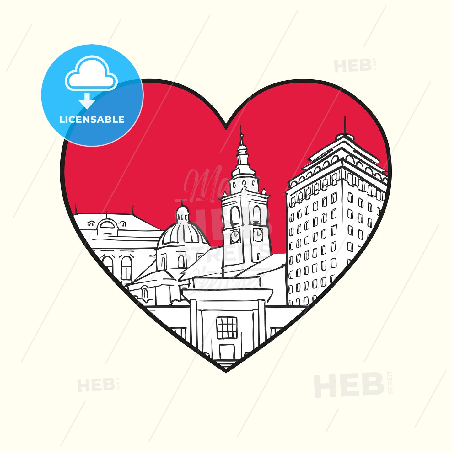 I love Ljubljana. Red heart and famous buildings – instant download