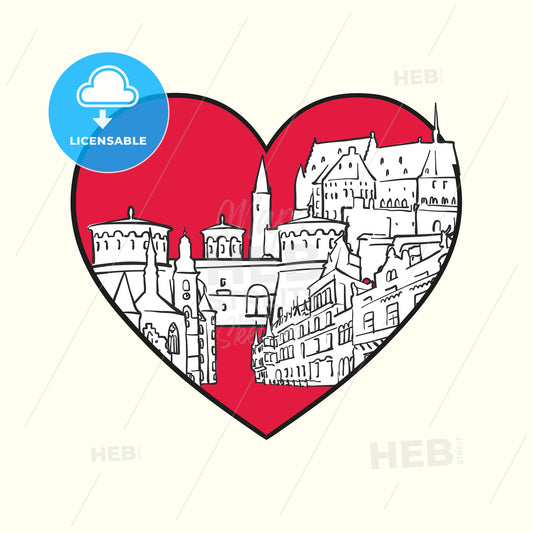 I love Luxembourg City. Red heart and famous buildings – instant download