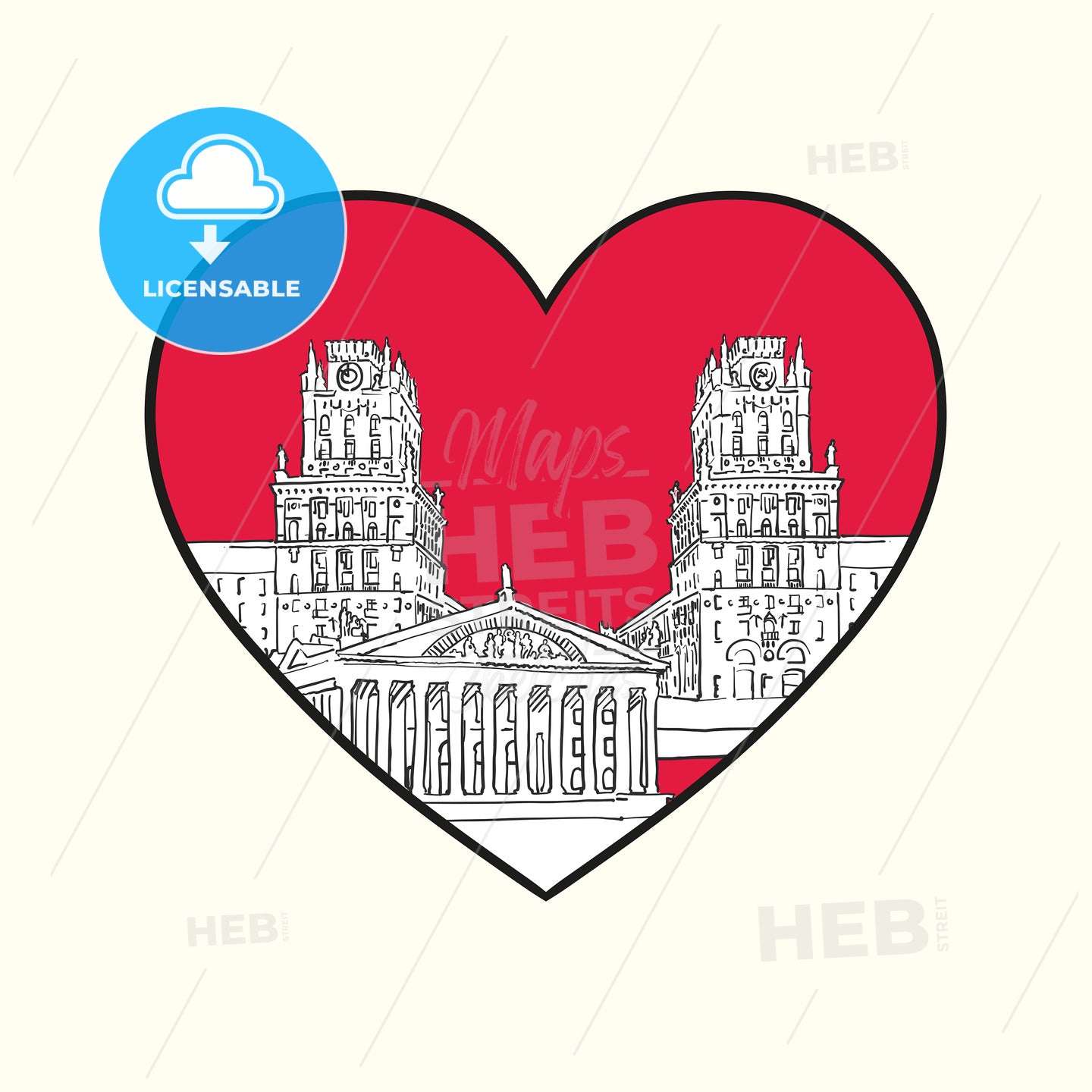 I love Minsk. Red heart and famous buildings – instant download