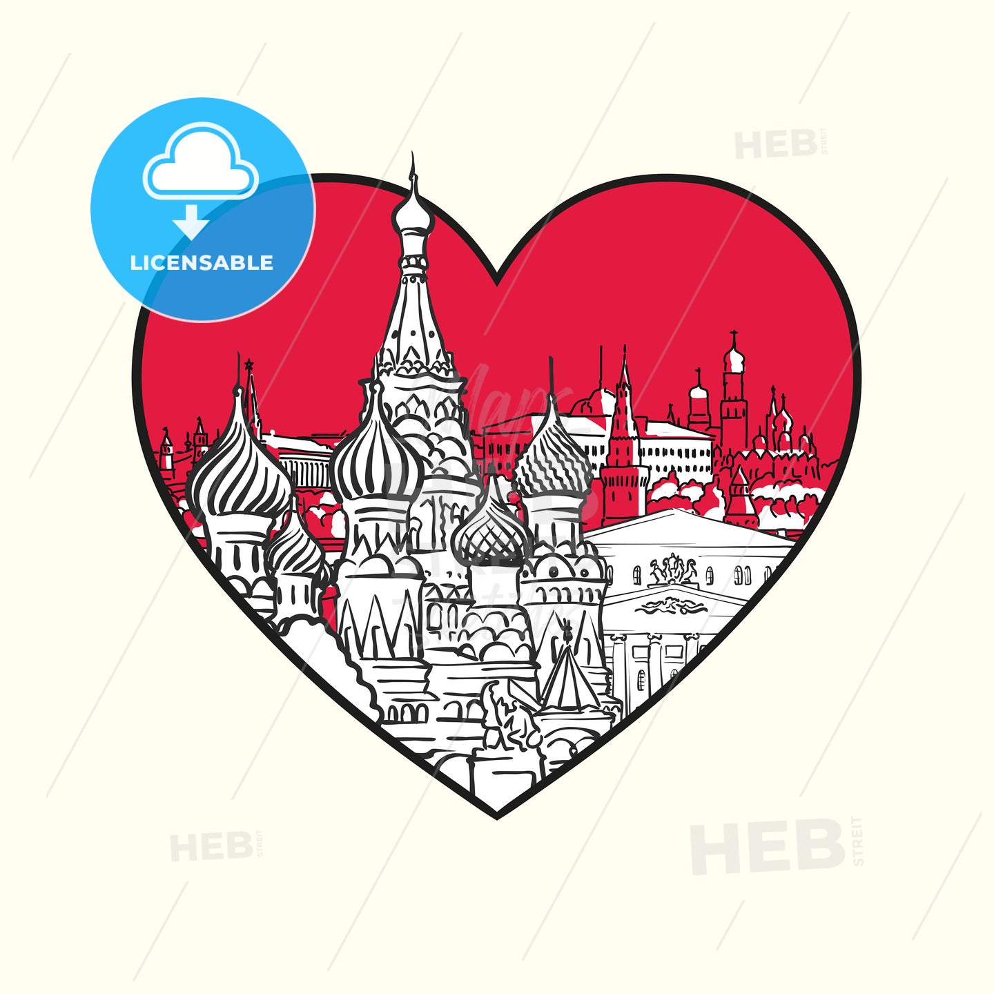 I love Moscow. Red heart and famous buildings – instant download