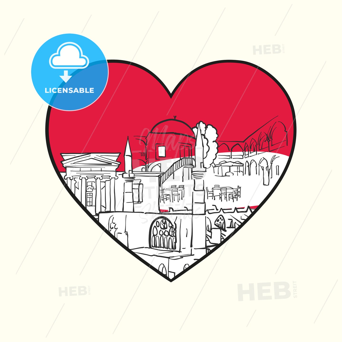 I love Nicosia. Red heart and famous buildings – instant download