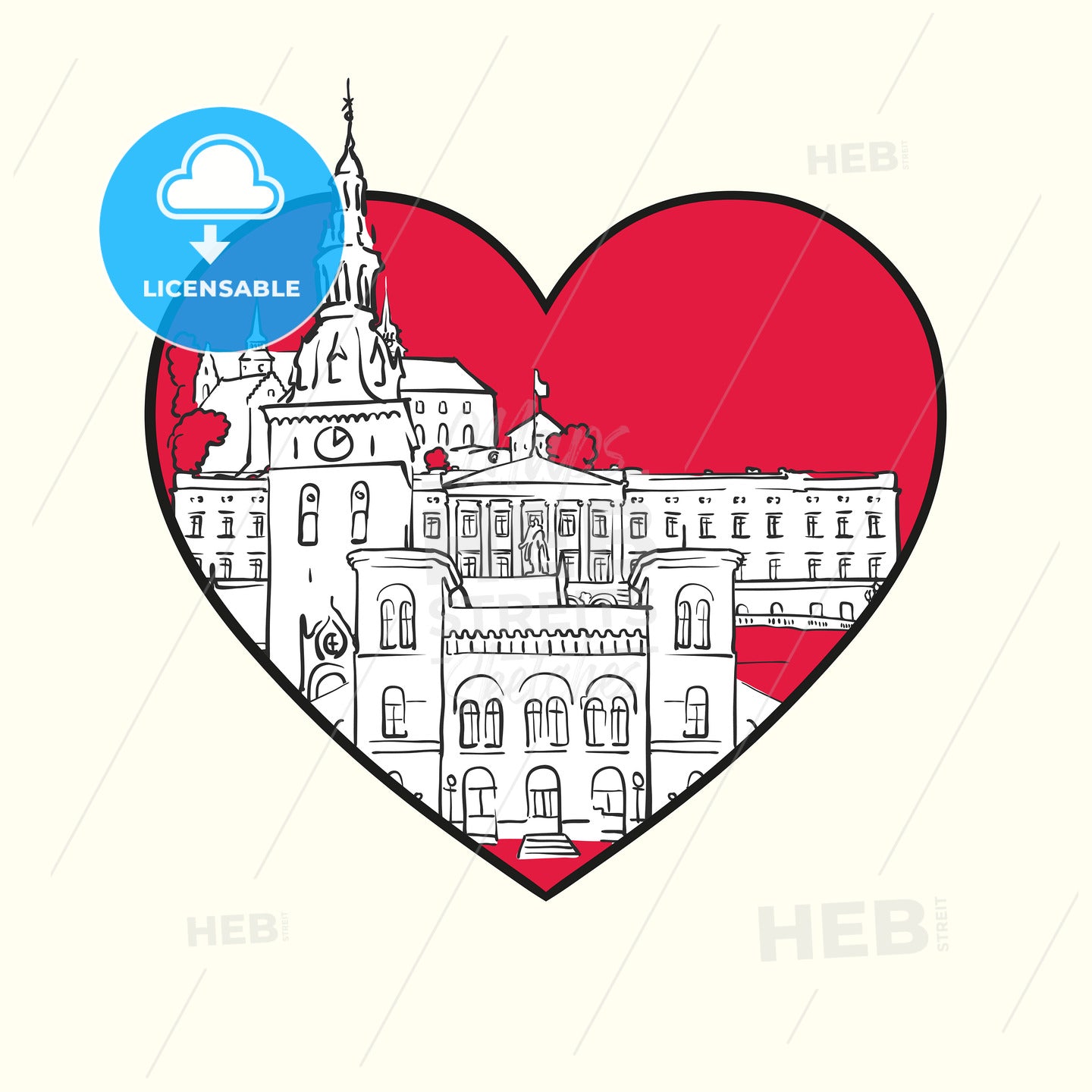 I love Oslo. Red heart and famous buildings – instant download