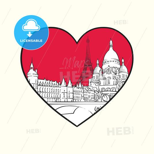I love Paris. Red heart and famous buildings – instant download