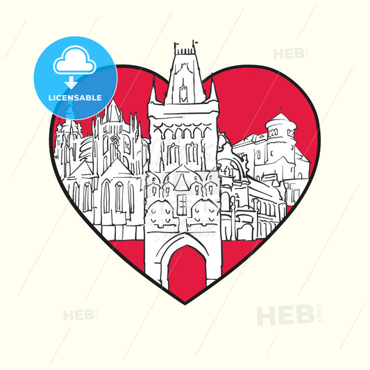 I love Prague. Red heart and famous buildings – instant download