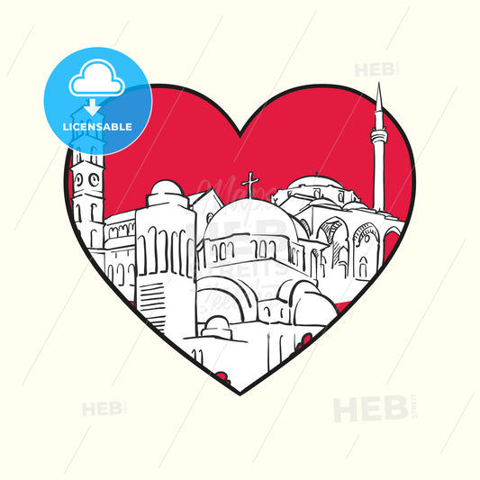 I love Pristina. Red heart and famous buildings – instant download