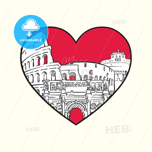I love Rome. Red heart and famous buildings – instant download