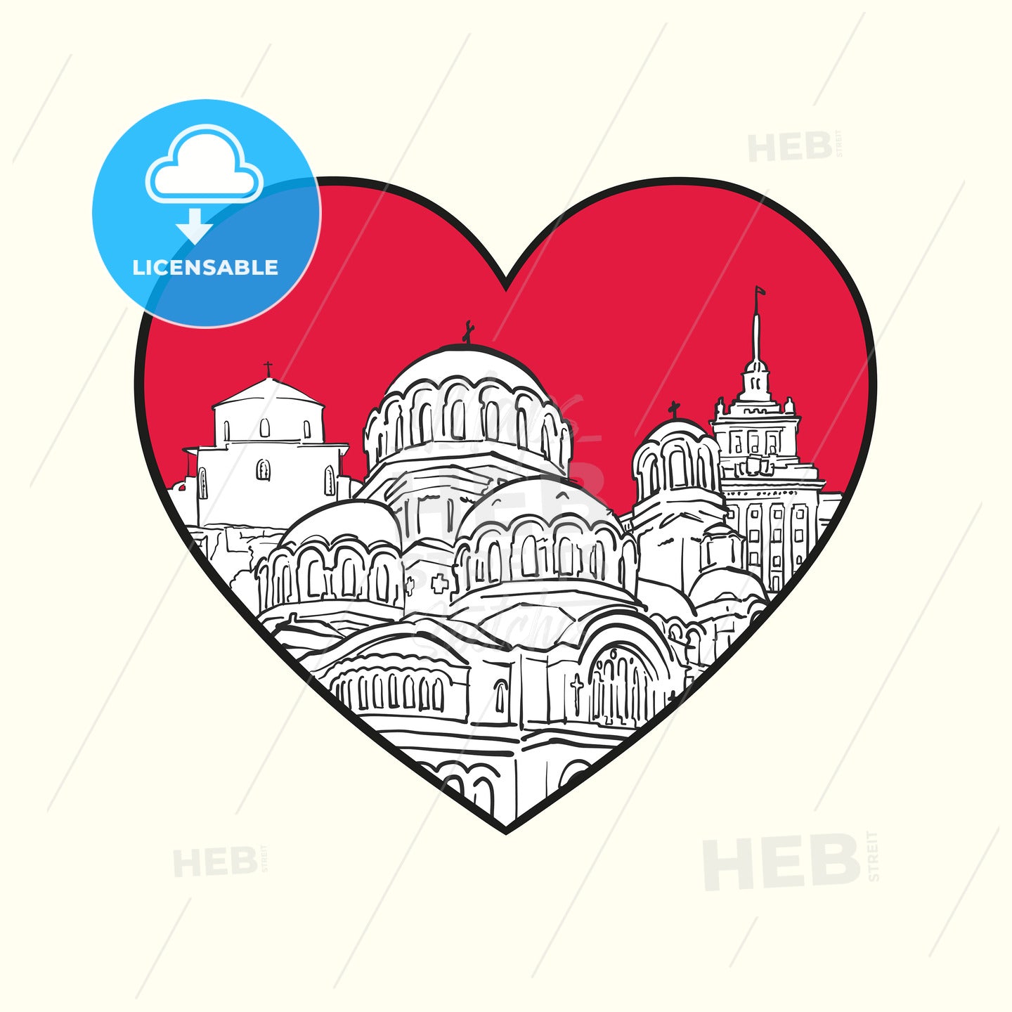 I love Sofia. Red heart and famous buildings – instant download