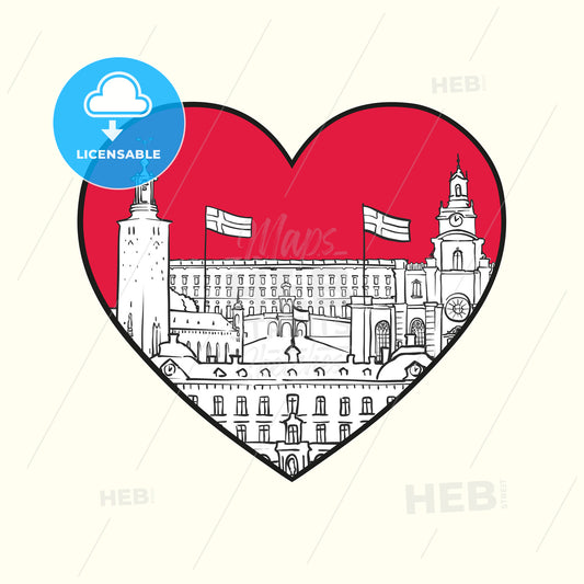I love Stockholm. Red heart and famous buildings – instant download