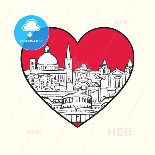 I love Valletta. Red heart and famous buildings – instant download