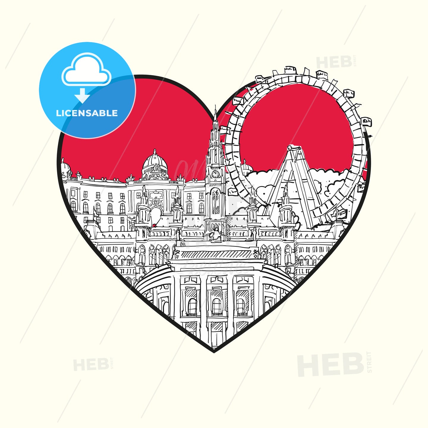 I love Vienna. Red heart and famous buildings – instant download