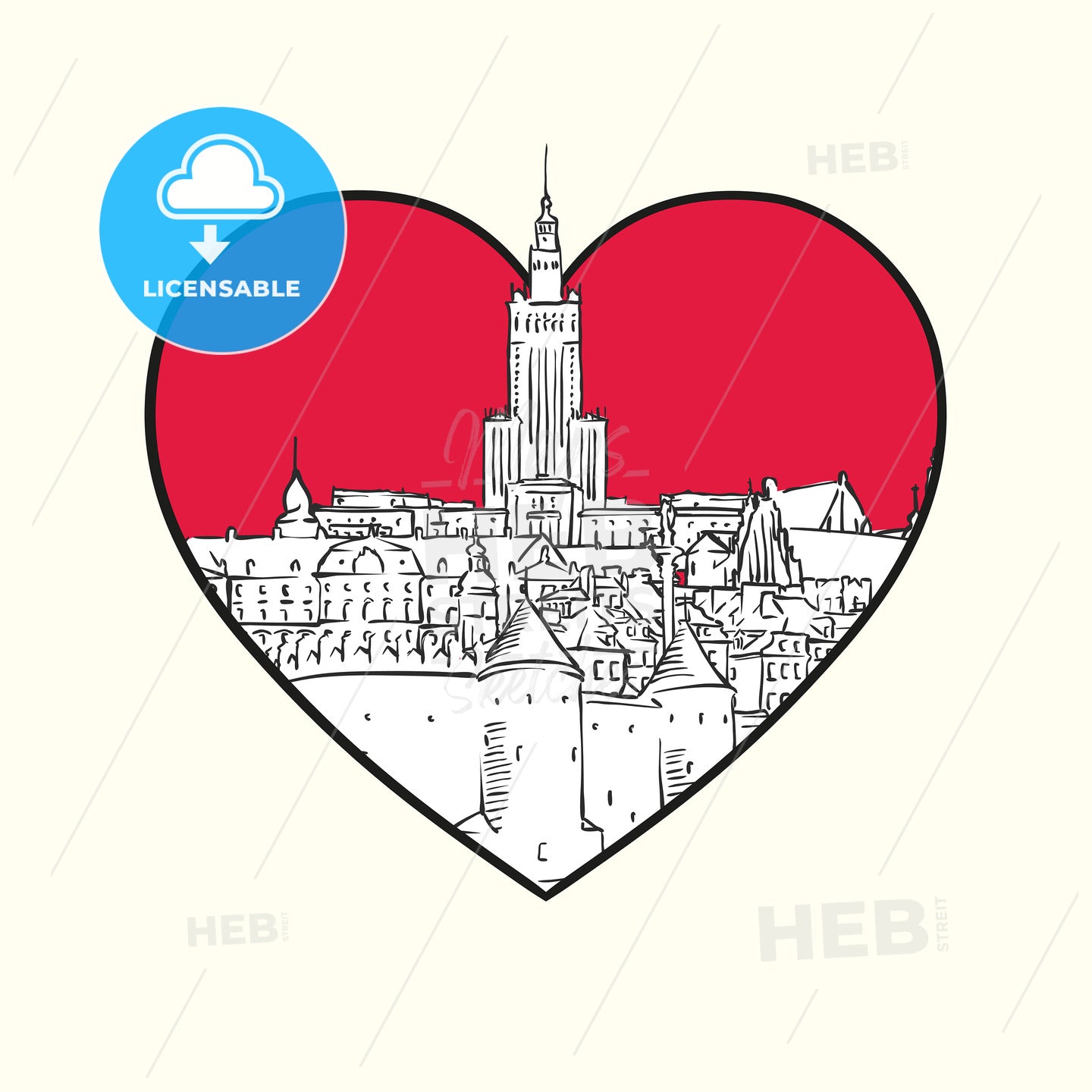 I love Warsaw. Red heart and famous buildings – instant download