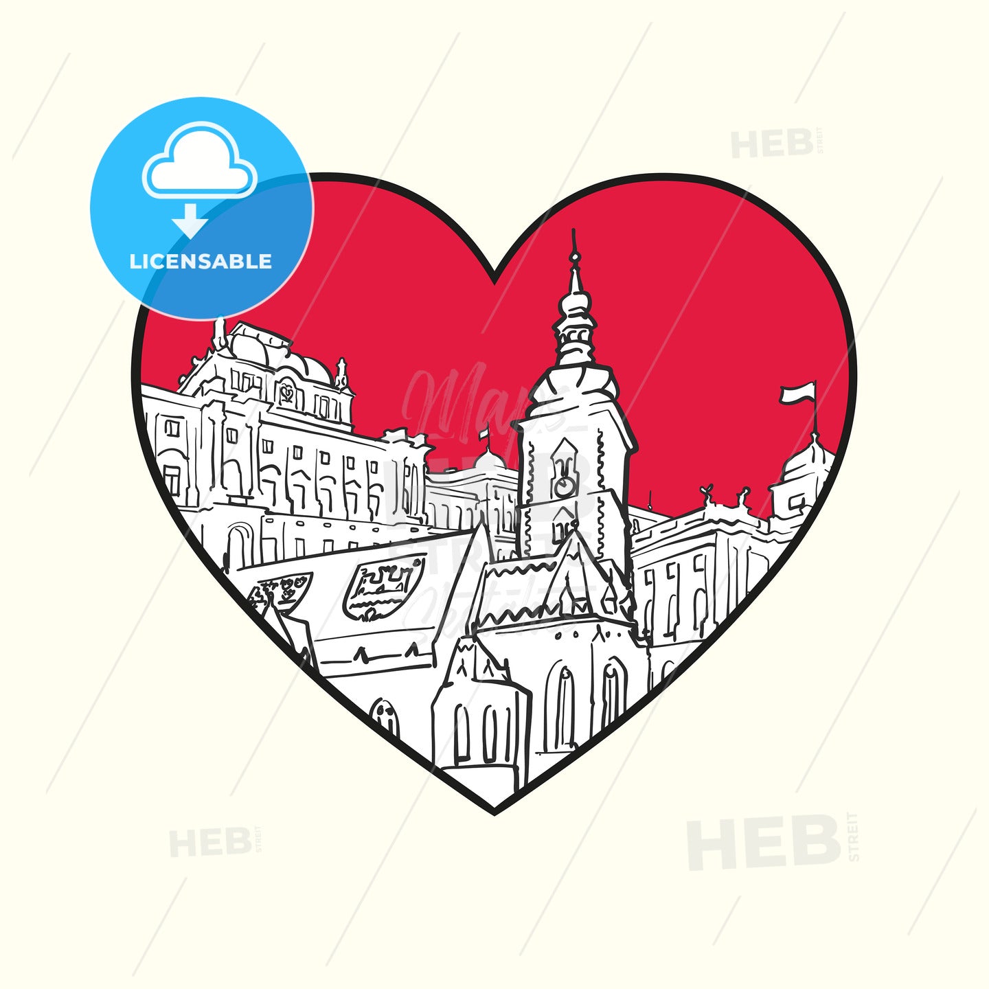 I love Zagreb. Red heart and famous buildings – instant download