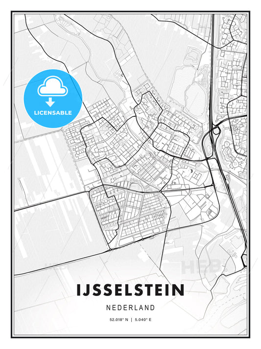 IJsselstein, Netherlands, Modern Print Template in Various Formats - HEBSTREITS Sketches