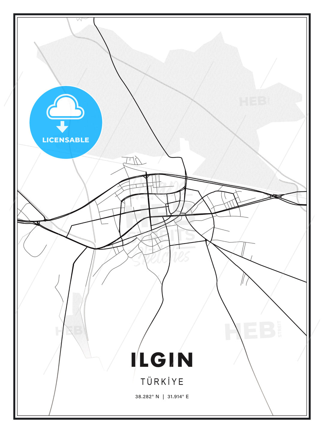 ILGIN / Ilgın, Turkey, Modern Print Template in Various Formats - HEBSTREITS Sketches
