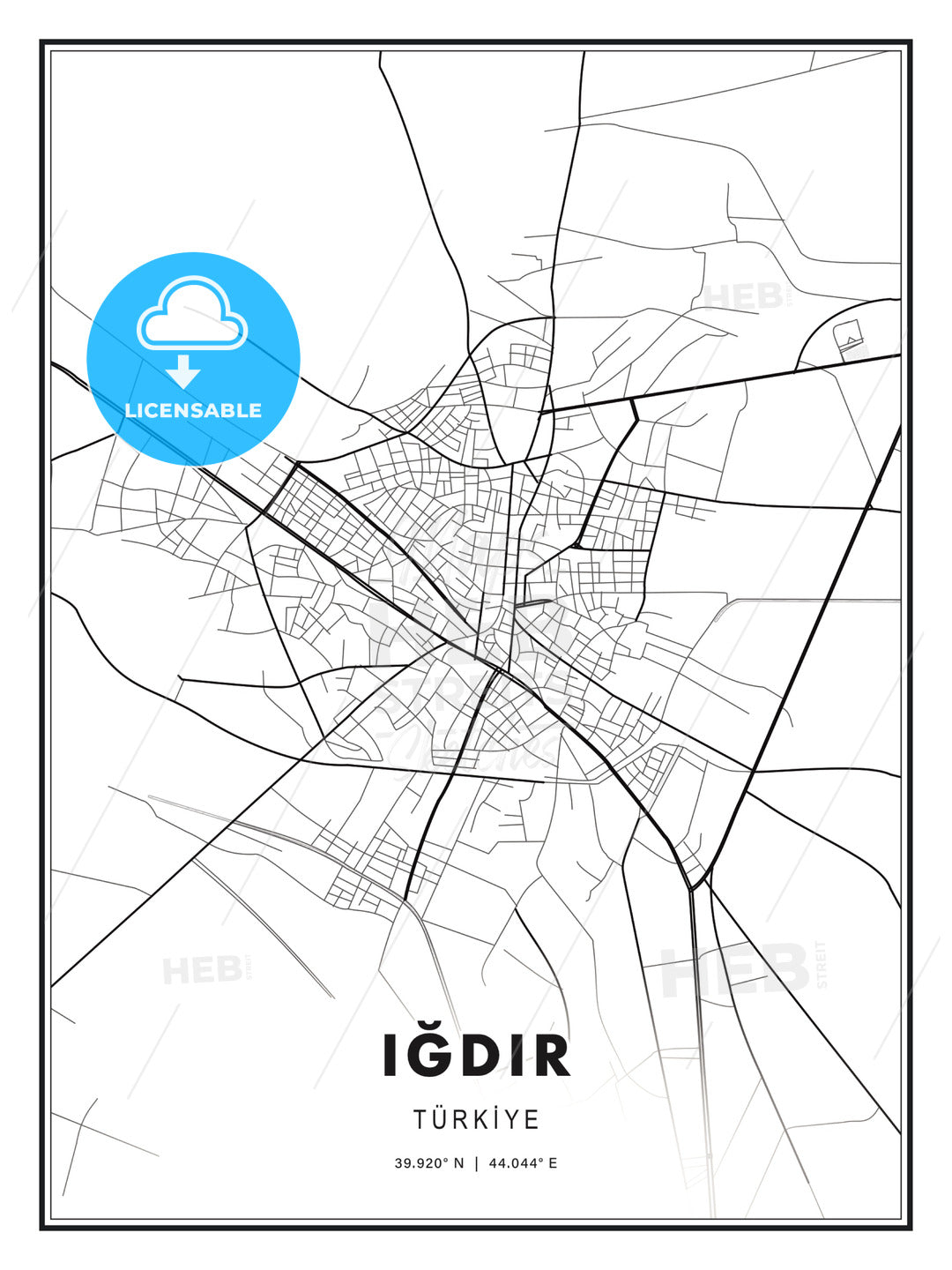 IĞDIR / Iğdır, Turkey, Modern Map Print Template in Various Formats ...