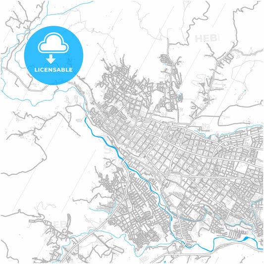 Ibague, Colombia, city map with high quality roads.