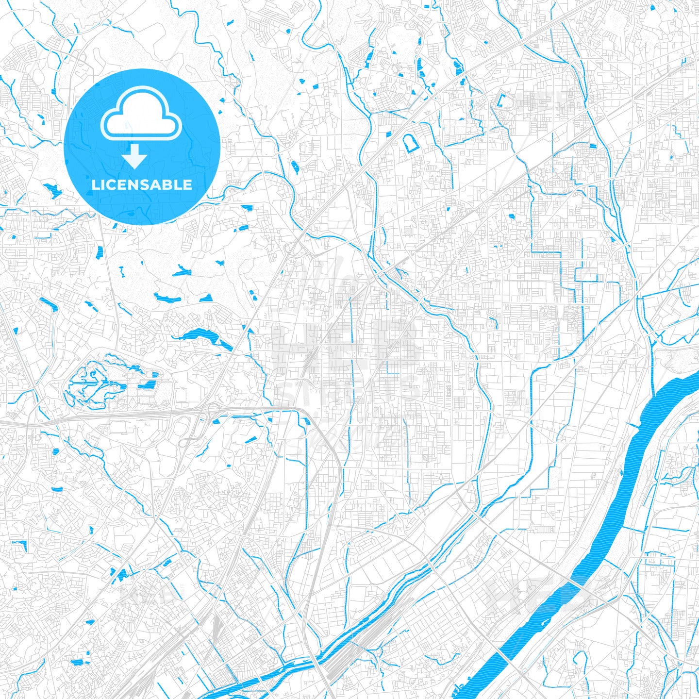 Ibaraki, Japan PDF vector map with water in focus