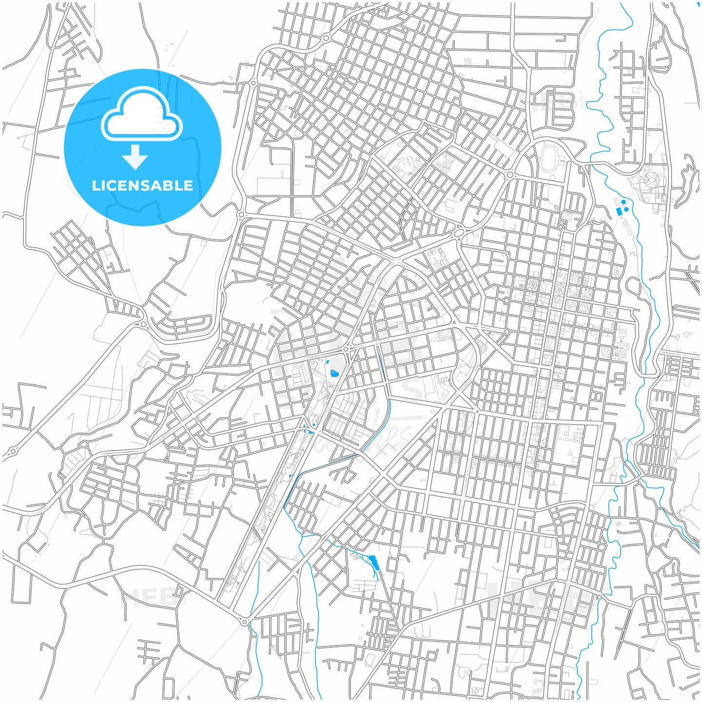 Ibarra, Ecuador, city map with high quality roads.