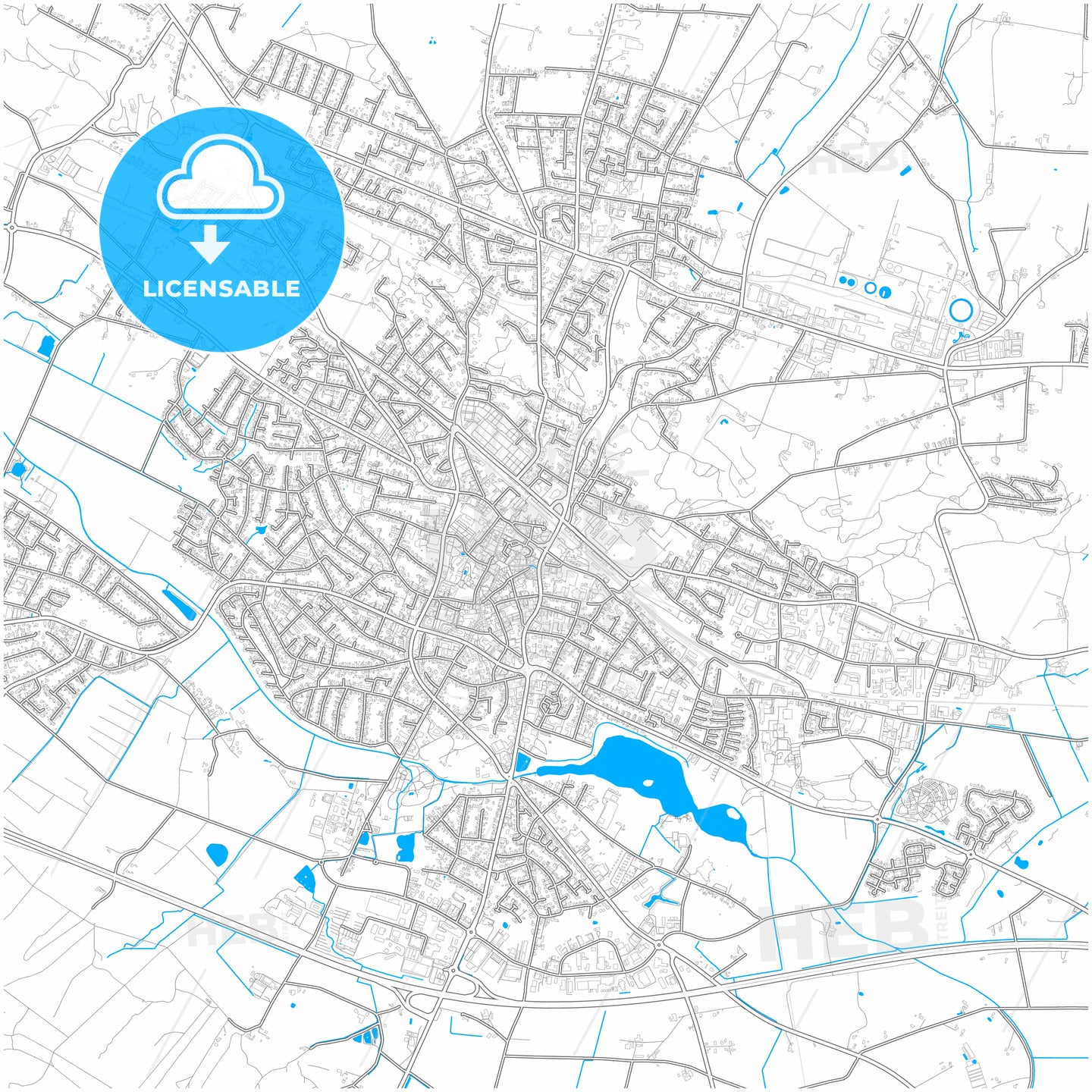 Ibbenburen, North Rhine-Westphalia, Germany, city map with high quality roads.