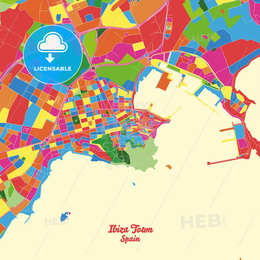 Ibiza Town, Spain Crazy Colorful Street Map Poster Template - HEBSTREITS Sketches