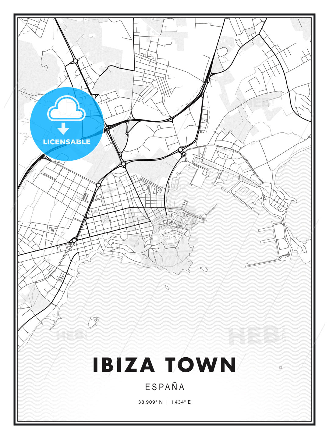 Ibiza Town, Spain, Modern Print Template in Various Formats - HEBSTREITS Sketches