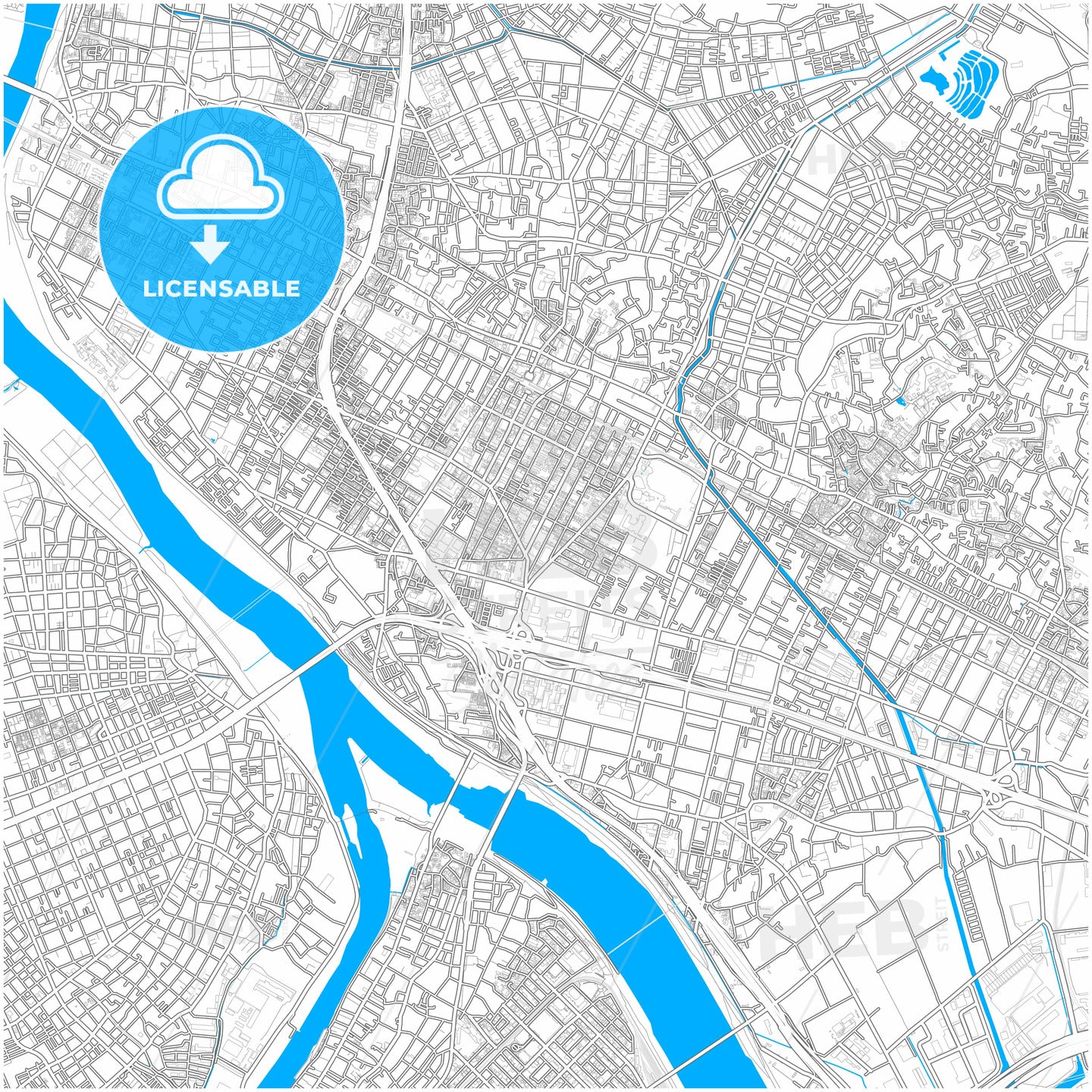 Ichikawa, Chiba, Japan, city map with high quality roads.